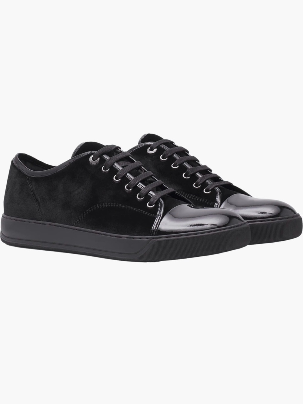 Lanvin DBB1 Sneakers in Velvet & Patent Leather Black Lace Up Shoes Men’s 9